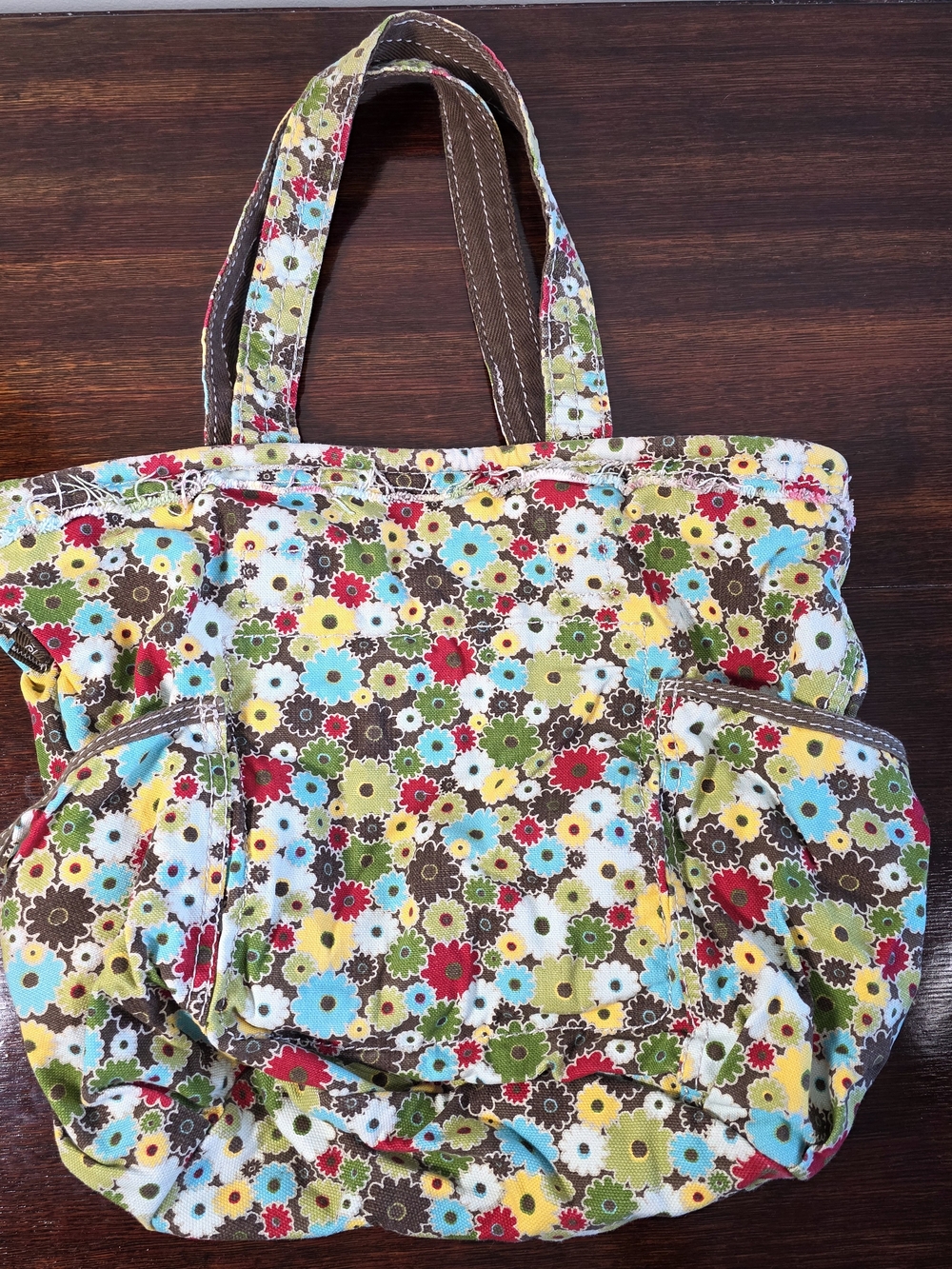 Thirty-One Floral Canvas Tote Bag Multicolor Brown Large Shoulder Bag